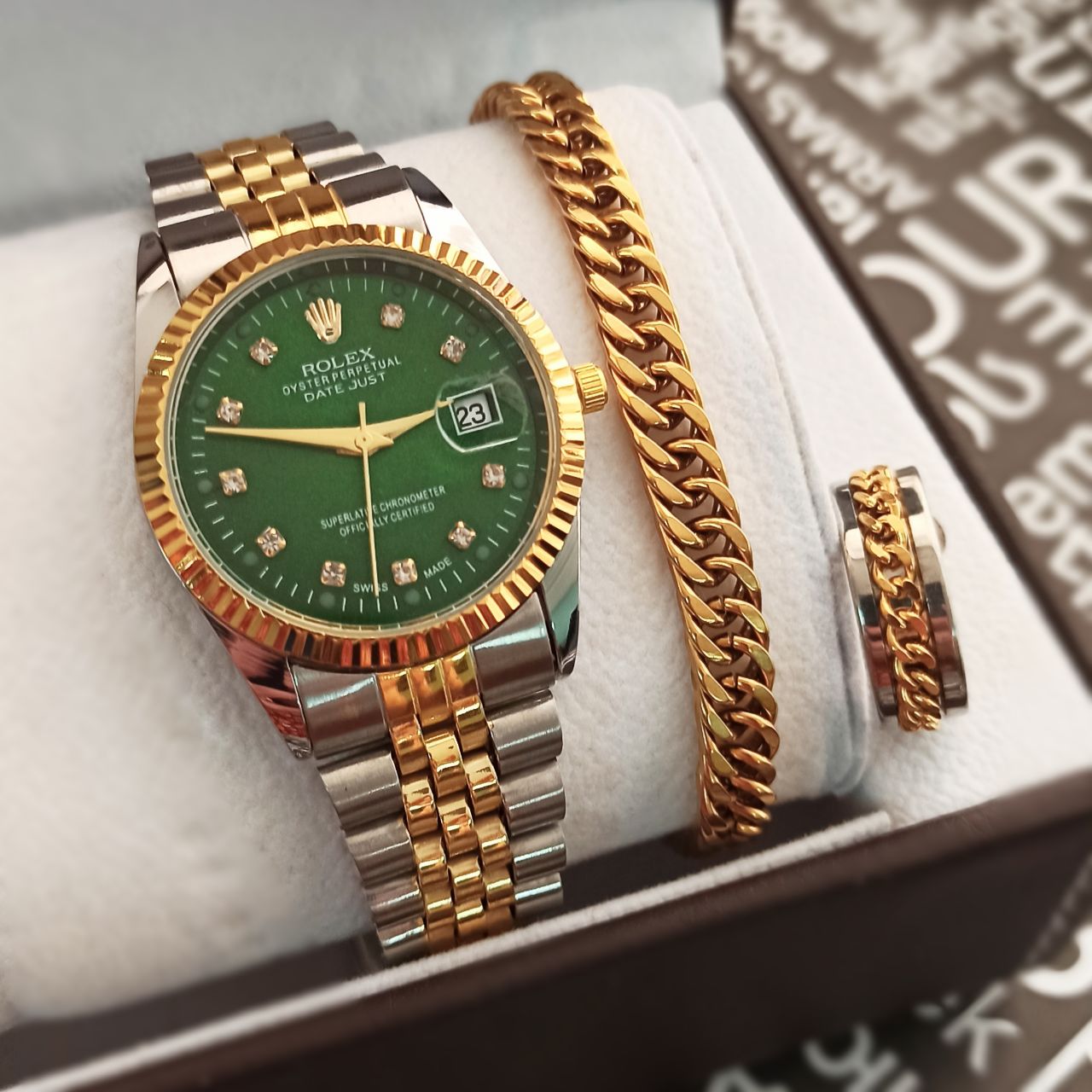 ست ساعت و حلقه و دستبند کارتیر مردانه بند استیل به همراه جعبه کادویی