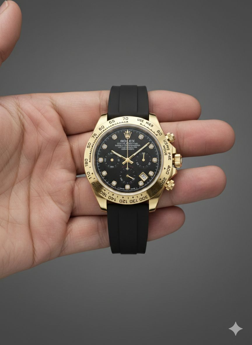 کد 2284 مردانه برند ROLEX  سه موتوره فعال  قاب کربنی  قفل رولکسی( دو قفل ) بنداستیل  دارای روزشمار  شيشه کریستال تاچیمتر