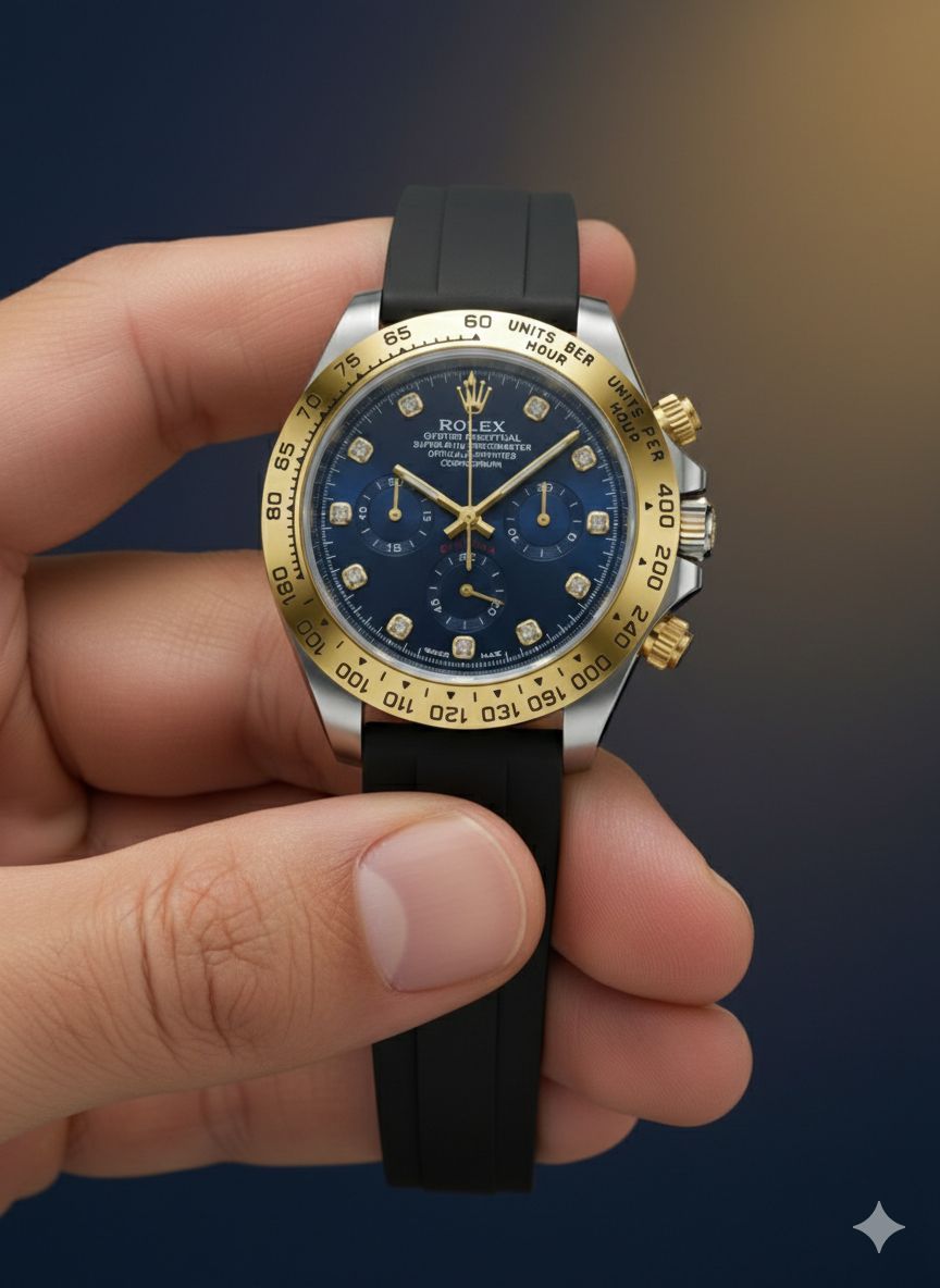 کد 2283 مردانه برند ROLEX  سه موتوره فعال  قاب کربنی  قفل رولکسی( دو قفل ) بنداستیل  دارای روزشمار  شيشه کریستال تاچیمتر