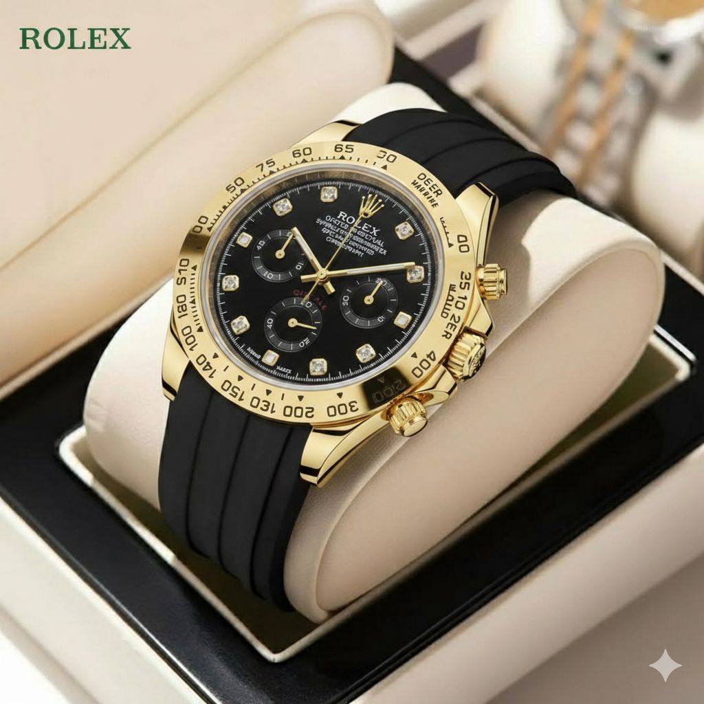 کد 2281 مردانه برند ROLEX  سه موتوره فعال  قاب کربنی  قفل رولکسی( دو قفل ) بنداستیل  دارای روزشمار  شيشه کریستال تاچیمتر