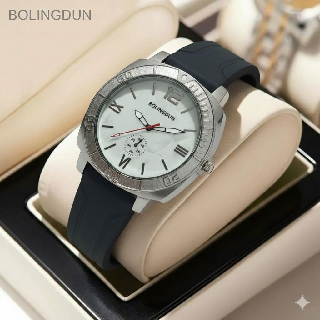 کد 2296 مردانه ژله ای برند BOLINGDUN  قفل سگگی  باکیفیت  طراحی خاص و زیبا بند ژله ای صفحه سفید موتور کوارتز طرح سه موتوره