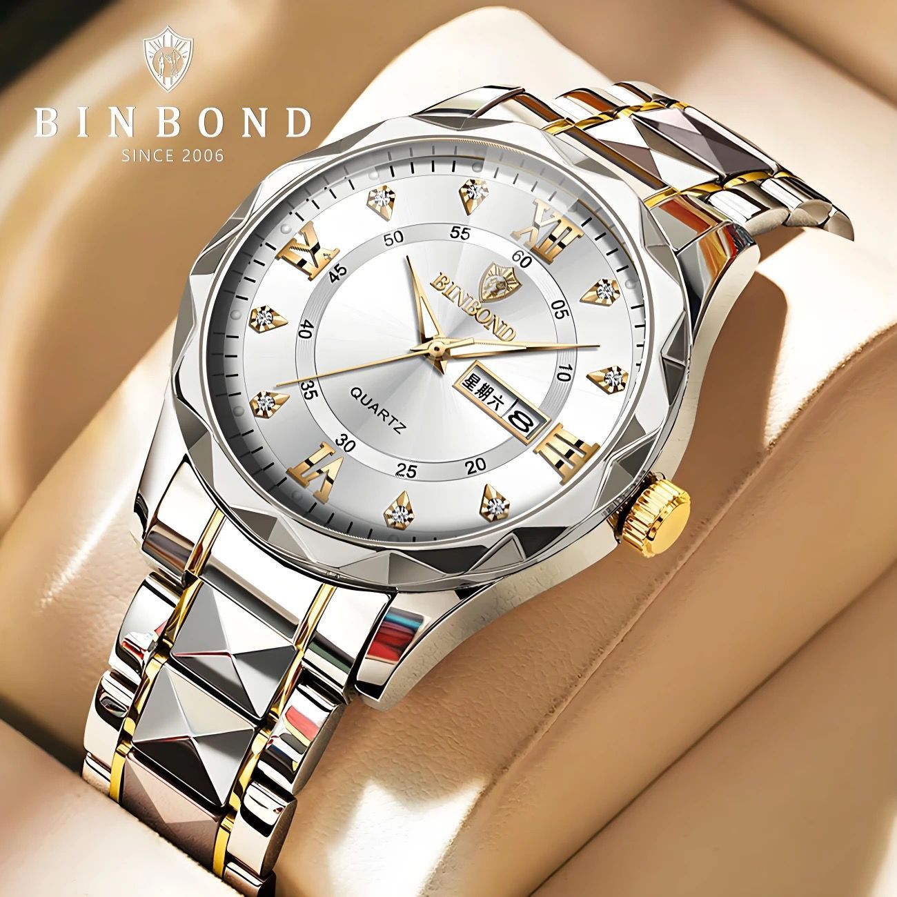 ☑️BIN BOND   《highe quality》       🫆Original watch               ⌚️بین باند مدلی نو    مردونه  پرطرفدار  مقاوم دربرابر آب برندشرکتی اوریجینال  کارت گارانتی  شب نما دارای روز شمار  ایام هفته  بند استیل فولاد شیشه الماسی  قفل دو پروانه  موتور کوارتز