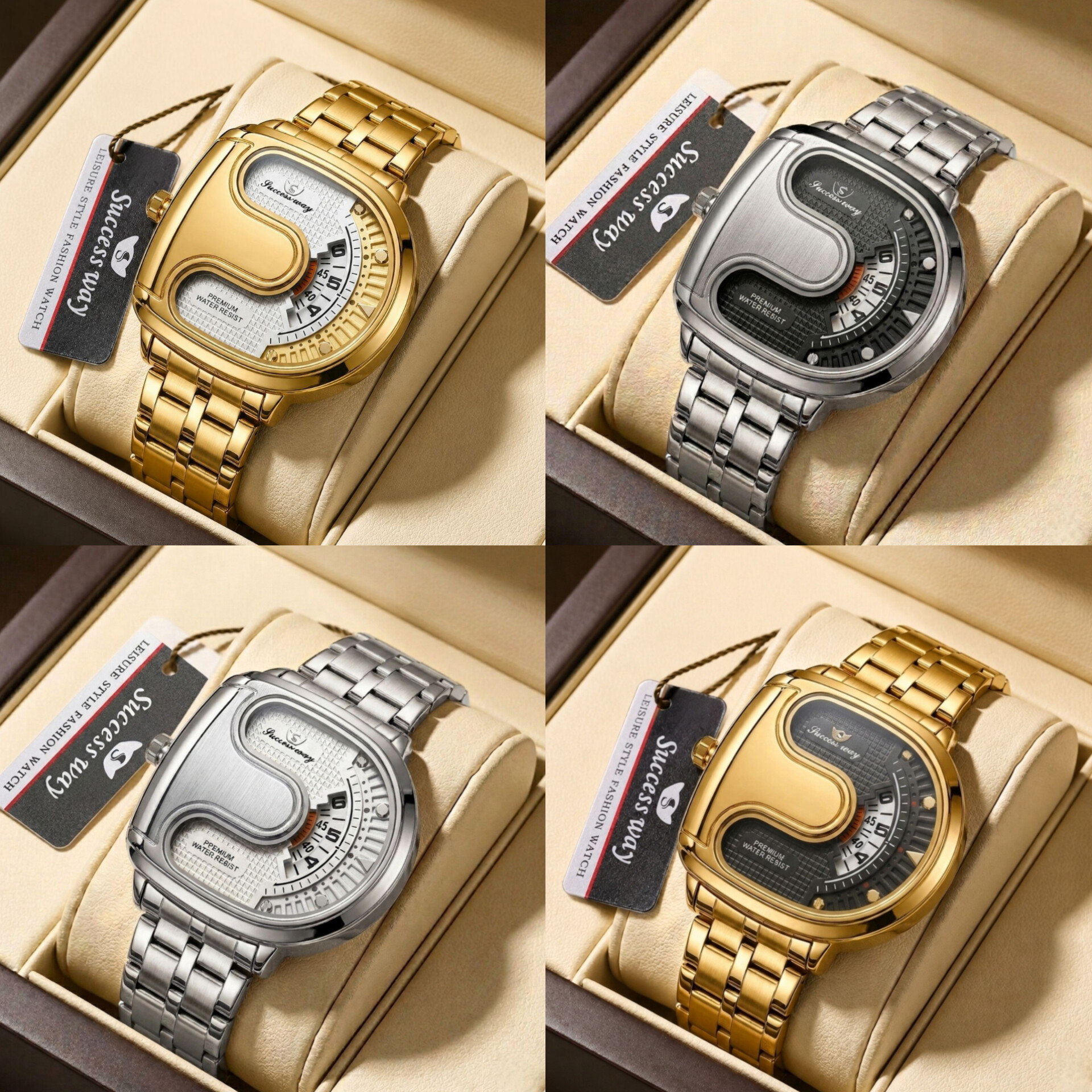 jacob  new collection ✨️  2026   جیکوب برای آقایان  ⌚️صفح نمایش خاص و متفاوت   طرح مون مقاوم در برابر آب  رنگ طلایی  قفل کلیپسی بند استیل  موتور کوارتز