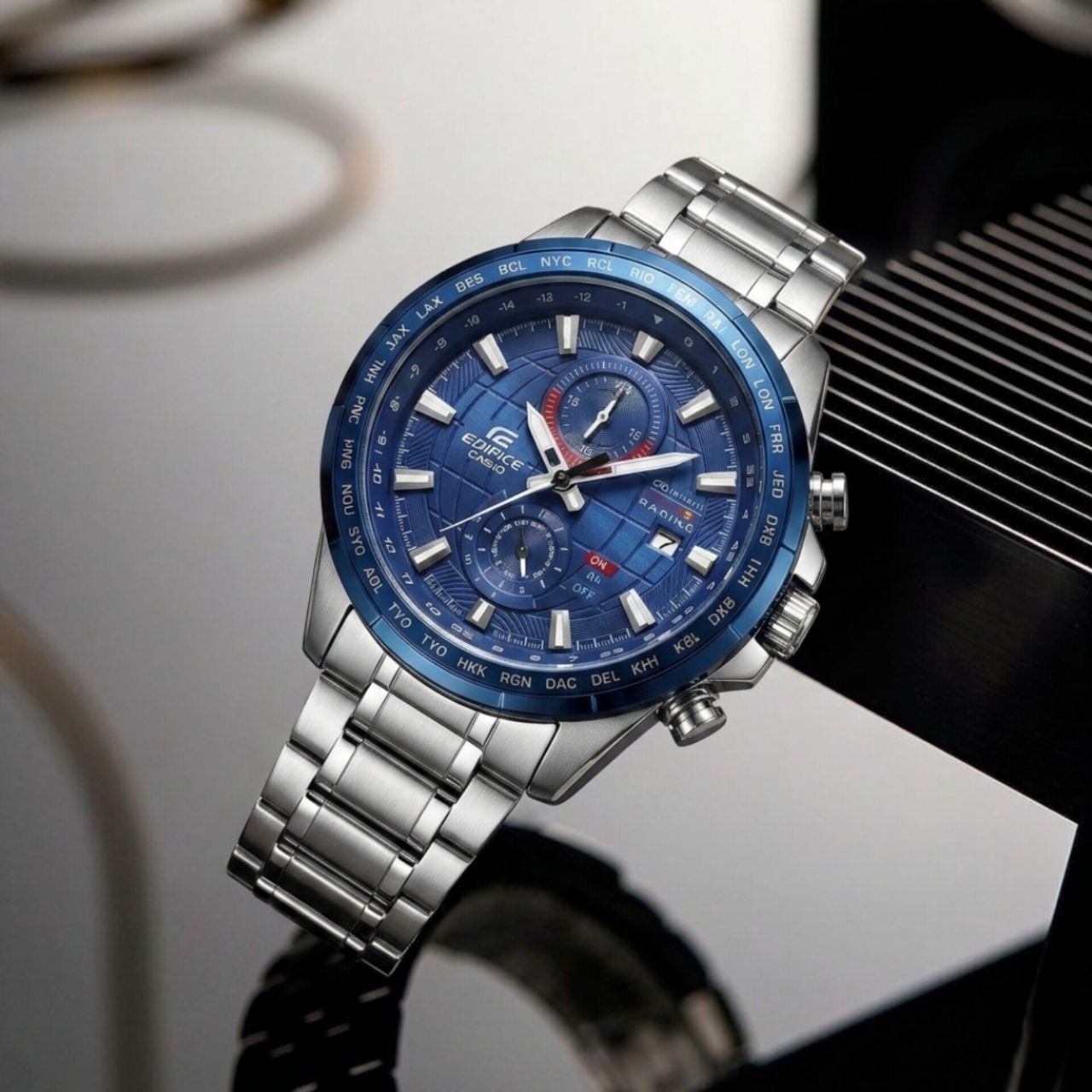 ☑️casio  Cornograf   کاسیو مردونه      ادی فایس  کرنوگراف  دارای روزشمار قفل کلیپسی ضامن دار بند استیل