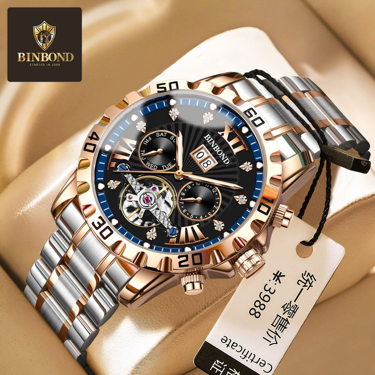 ☑️BIN BOND 《highe quality》 Original watch ⌚️ ابهت، قدرت و ظرافت... همه در یک قاب. مناسب آقایان صفحه چشم نواز با جزئیات حرفه ای موتور پر قدرت اتوماتیک روز شمار ایام هفته موتورهای فعال نمایش اسکلتون مناسب استایل رسمی و روز مره مقاوم دربرابر آب برندشرکتی اوریجینال کارت گارانتی بند استیل فولاد شیشه سافایر صفحه لومینوس(شب نما) قفل دو پروانه