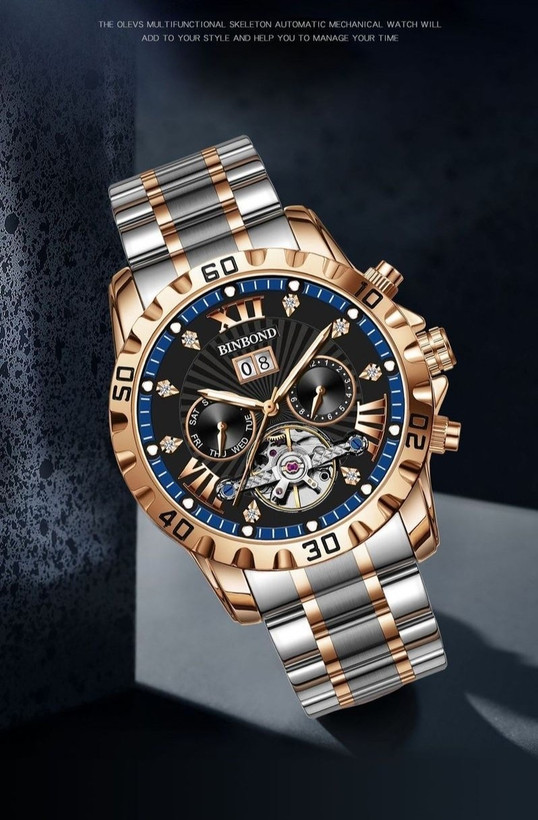 ☑️BIN BOND 《highe quality》 Original watch ⌚️ ابهت، قدرت و ظرافت... همه در یک قاب. مناسب آقایان صفحه چشم نواز با جزئیات حرفه ای موتور پر قدرت اتوماتیک روز شمار ایام هفته موتورهای فعال نمایش اسکلتون مناسب استایل رسمی و روز مره مقاوم دربرابر آب برندشرکتی اوریجینال کارت گارانتی بند استیل فولاد شیشه سافایر صفحه لومینوس(شب نما) قفل دو پروانه