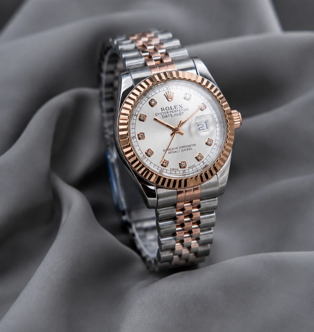 ROLEX    Date just   مردونه رولکس دیت جاس   📌کیفیت سفارشی  >ضدآب  قفل کلیپسی صفحه نگینی  بنددو رنگ  تقویم تلسکوپی