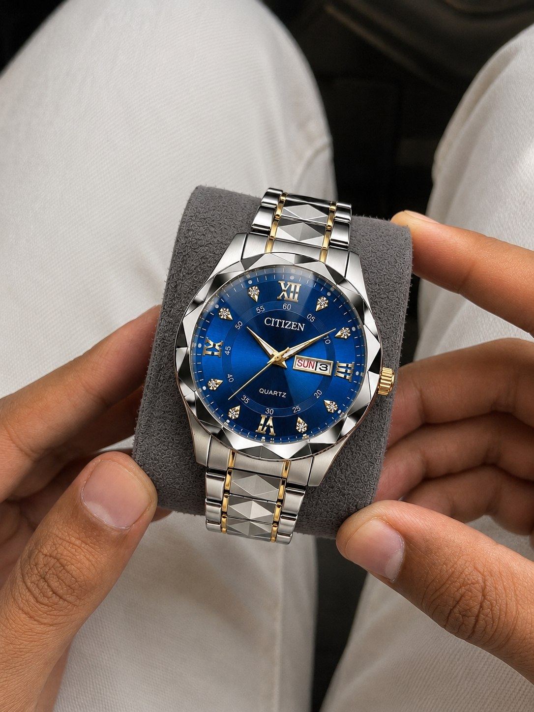 CITIZEN  Man collection               ⌚️سی تیزن الماس مدلی نو  رفرانس4200GO دارای روز شمار و ایام هفته  طرح الماس بند استیل مقاوم دربرابر آب  قفل کلیپسی  موتور کوارتز